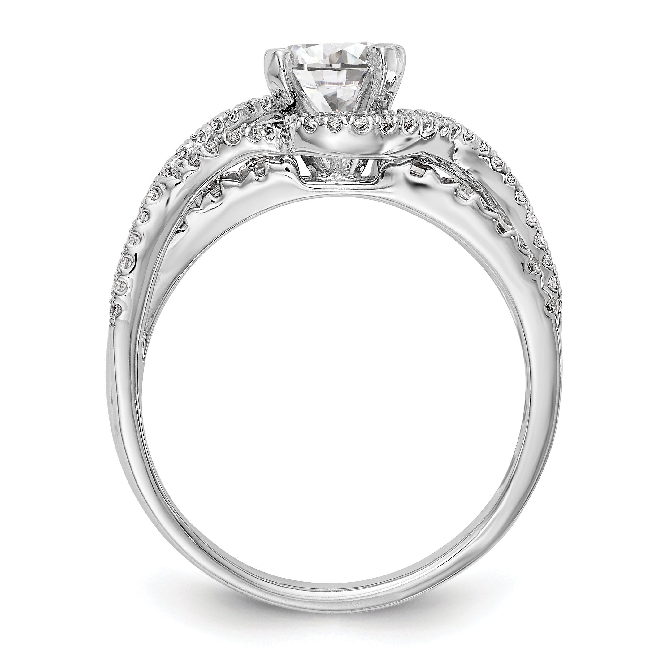 14k White Gold Peg Set Simulated Diamond By Pass Engagement Ring