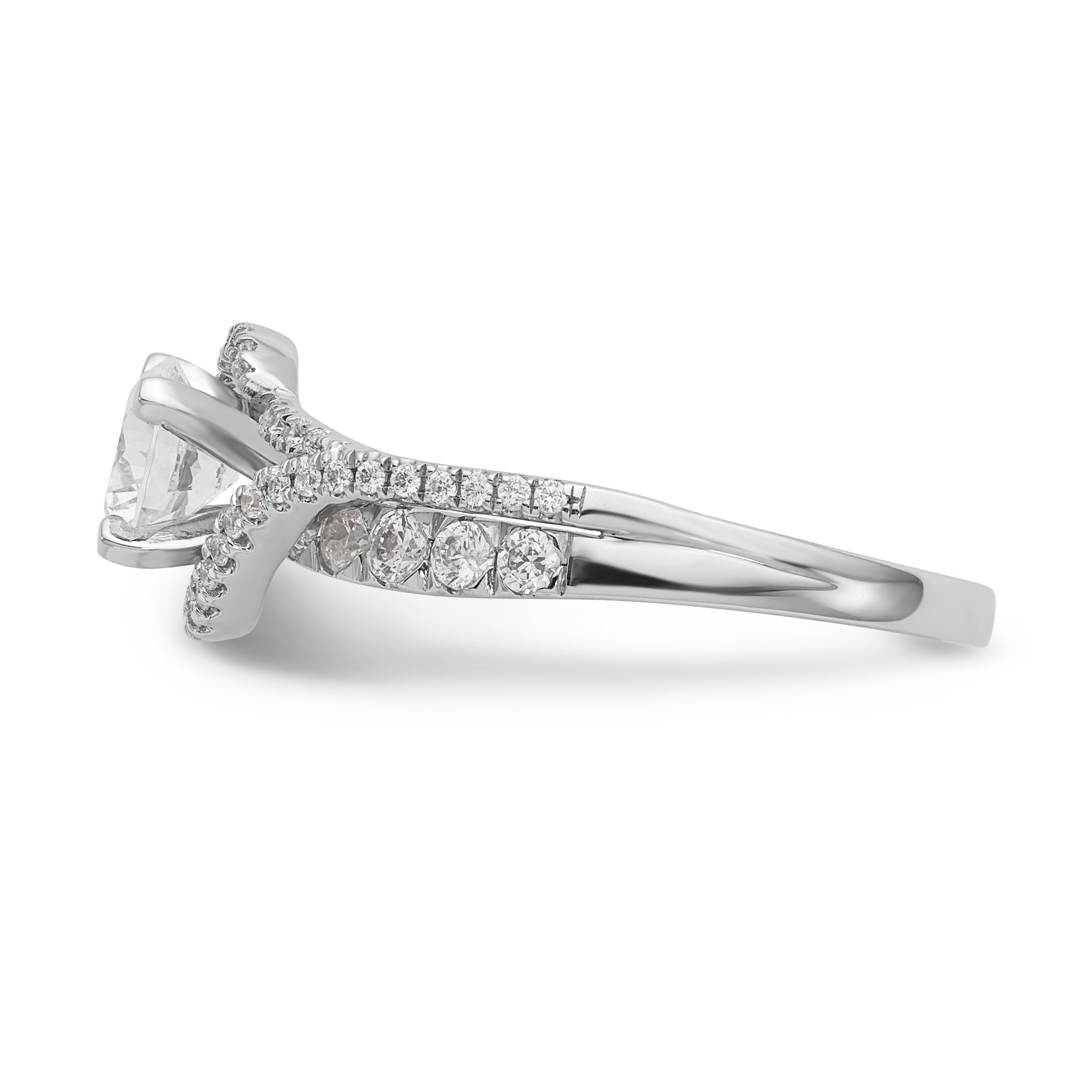 14k White Gold Peg Set Simulated Diamond By Pass Engagement Ring