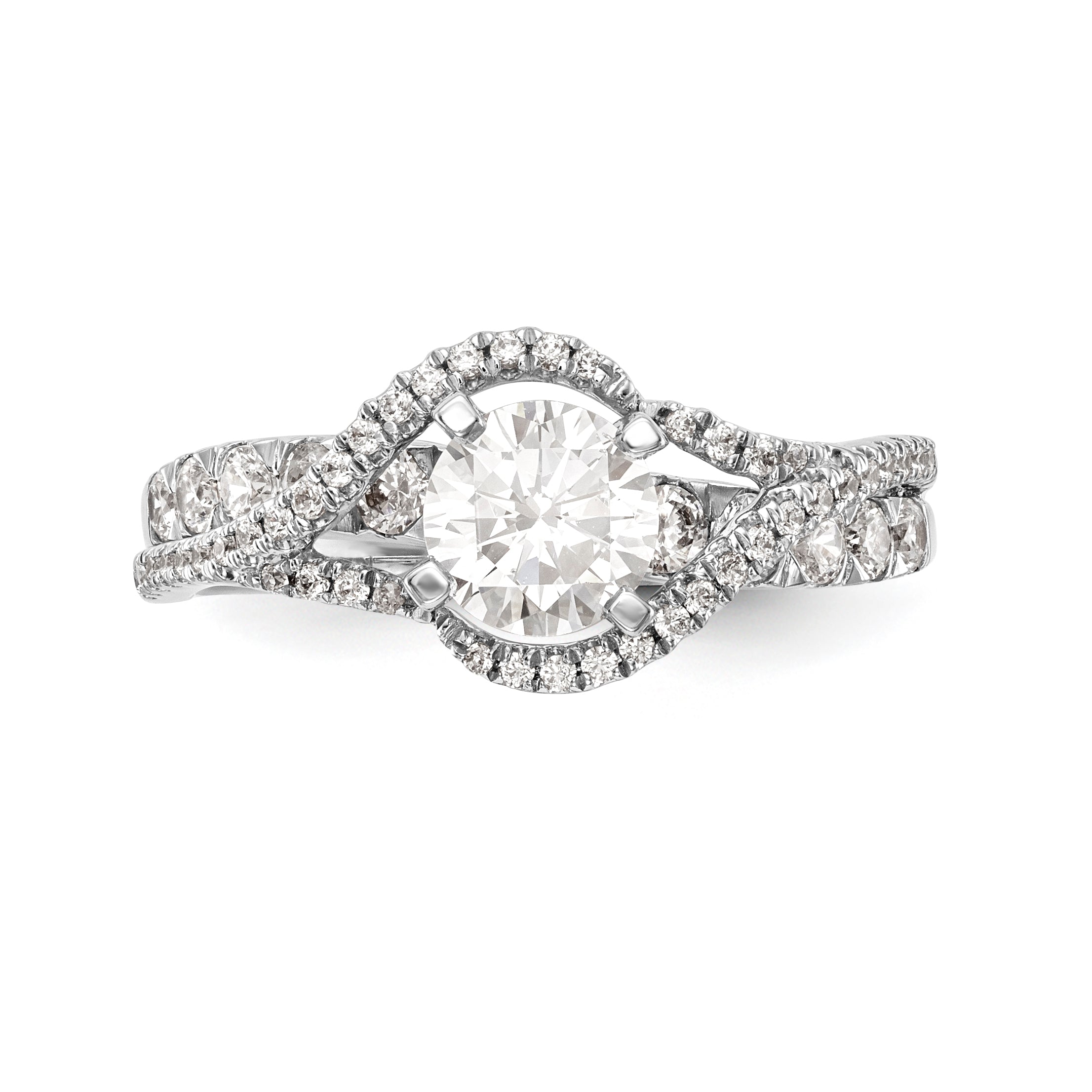 14k White Gold Peg Set Simulated Diamond By Pass Engagement Ring