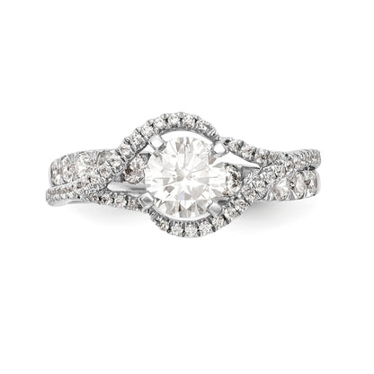 14k White Gold Peg Set Simulated Diamond By Pass Engagement Ring