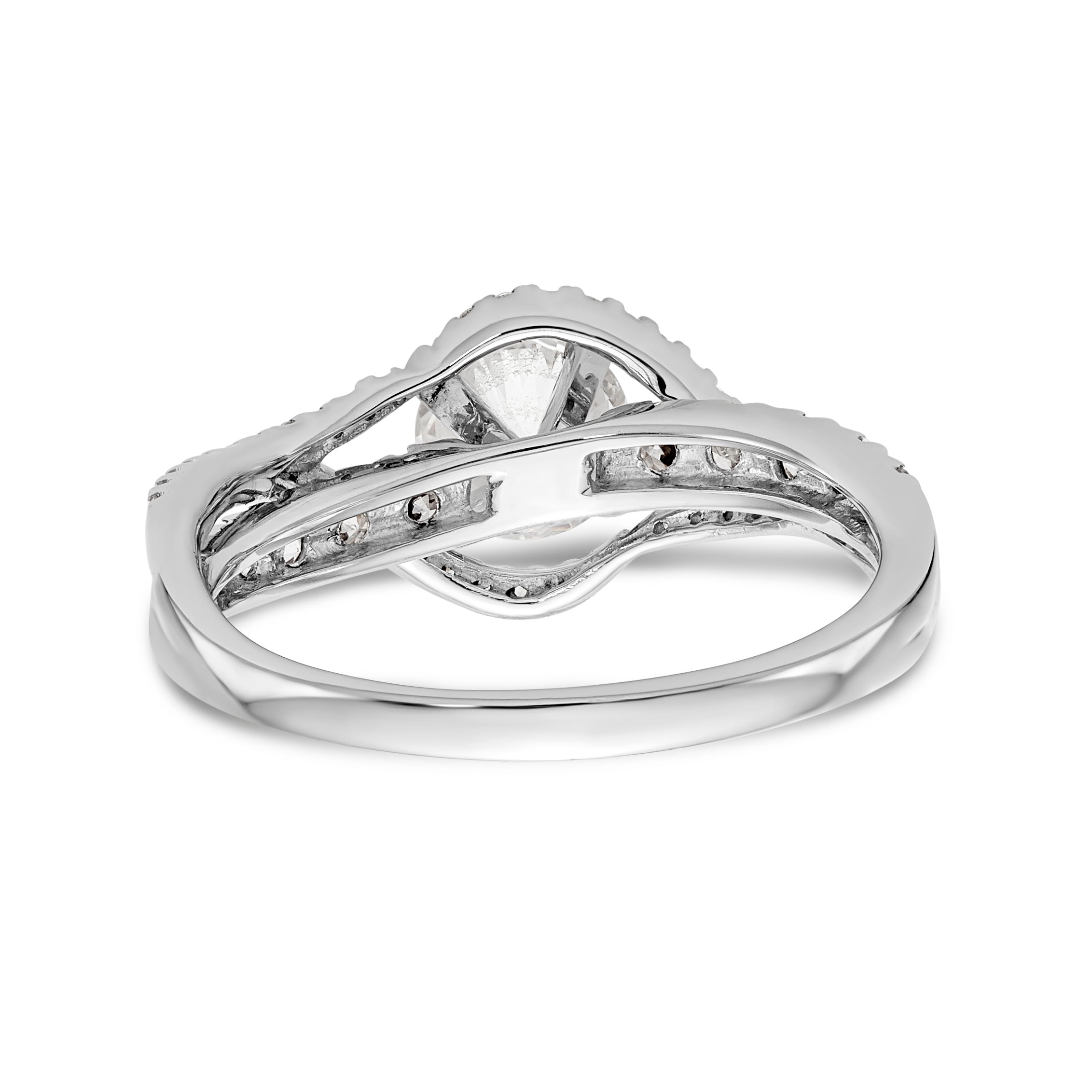14k White Gold Peg Set Simulated Diamond By Pass Engagement Ring