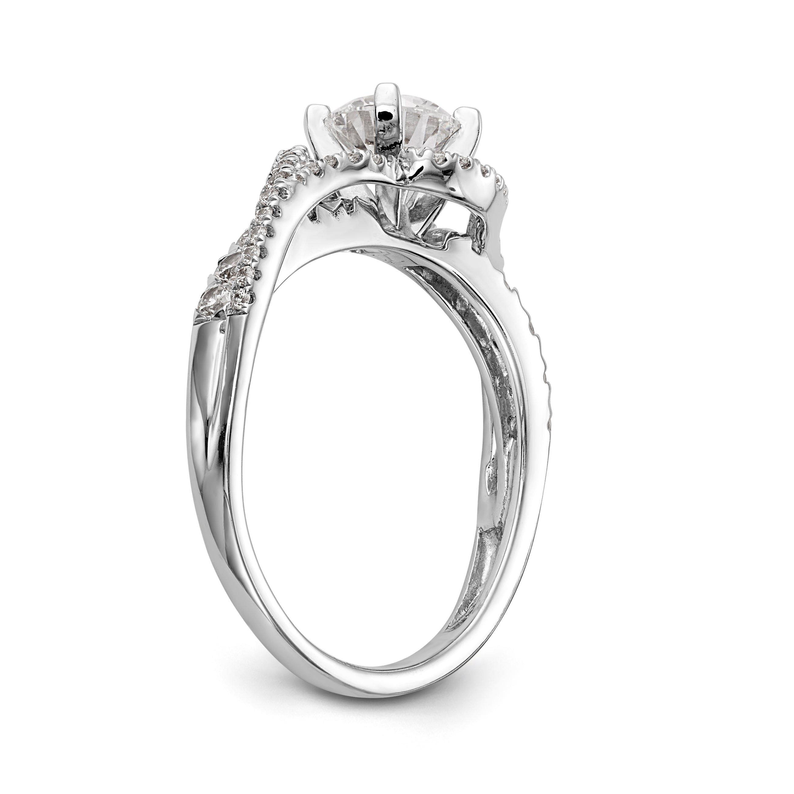 14k White Gold Peg Set Simulated Diamond By Pass Engagement Ring
