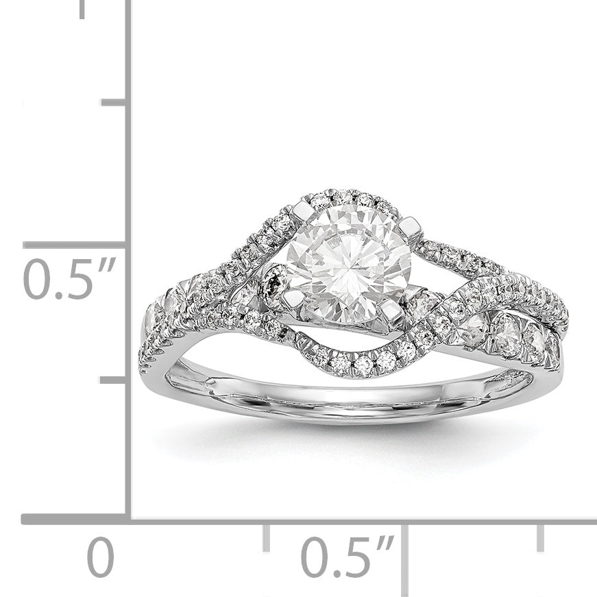 14k White Gold Peg Set Simulated Diamond By Pass Engagement Ring