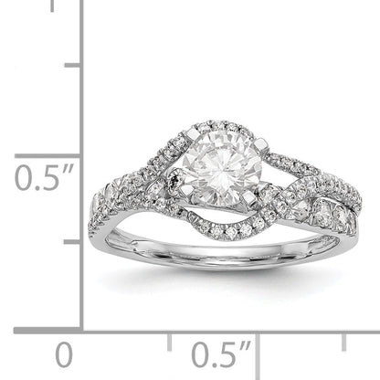14k White Gold Peg Set Simulated Diamond By Pass Engagement Ring