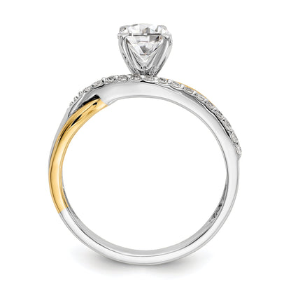 14k Two tone Peg Set Simulated Diamond By Pass Engagement Ring