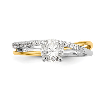 14k Two tone Peg Set Simulated Diamond By Pass Engagement Ring