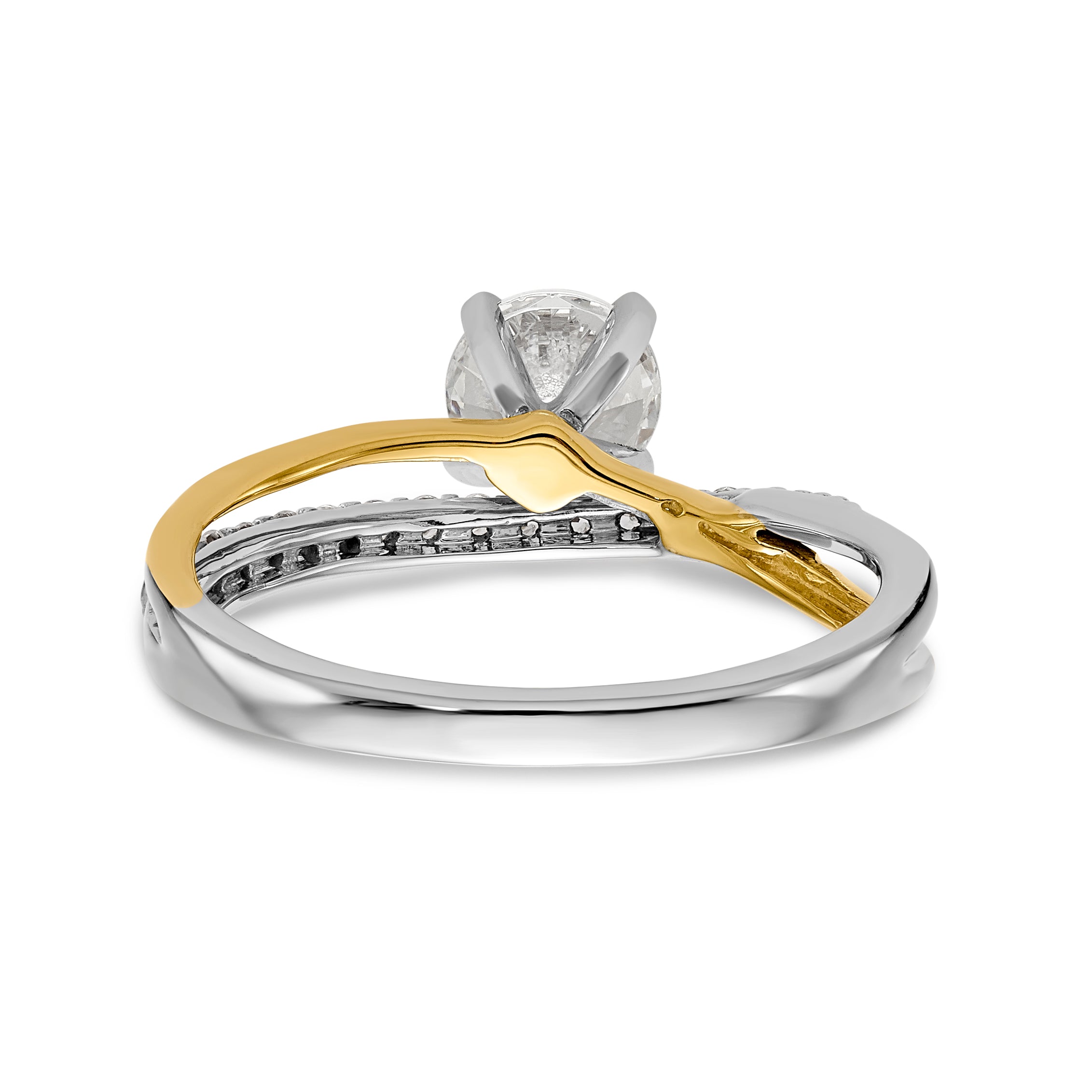 14k Two tone Peg Set Simulated Diamond By Pass Engagement Ring