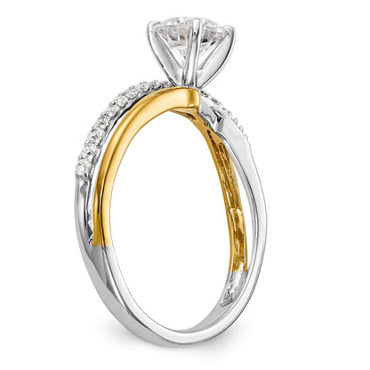14k Two tone Peg Set Simulated Diamond By Pass Engagement Ring
