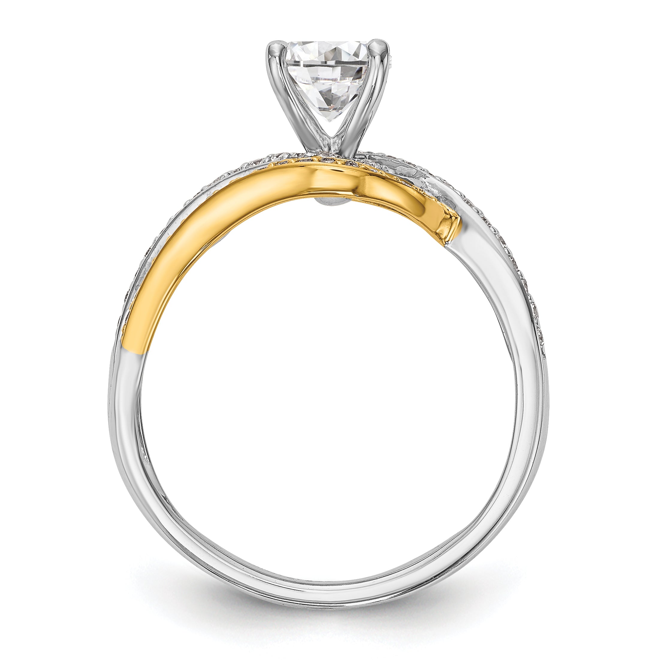 14k Two tone Peg Set Simulated Diamond By Pass Engagement Ring