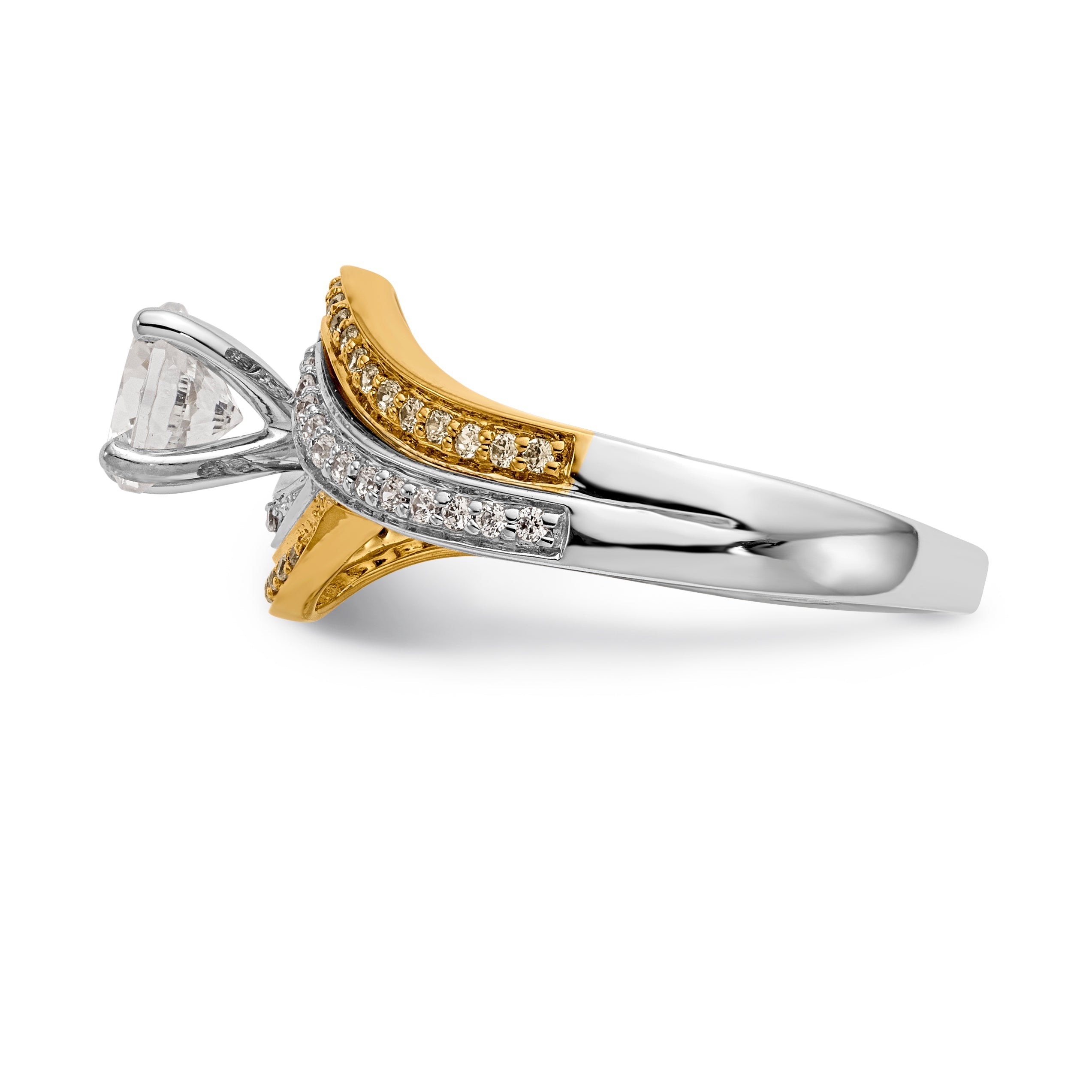 14k Two tone Peg Set Simulated Diamond By Pass Engagement Ring