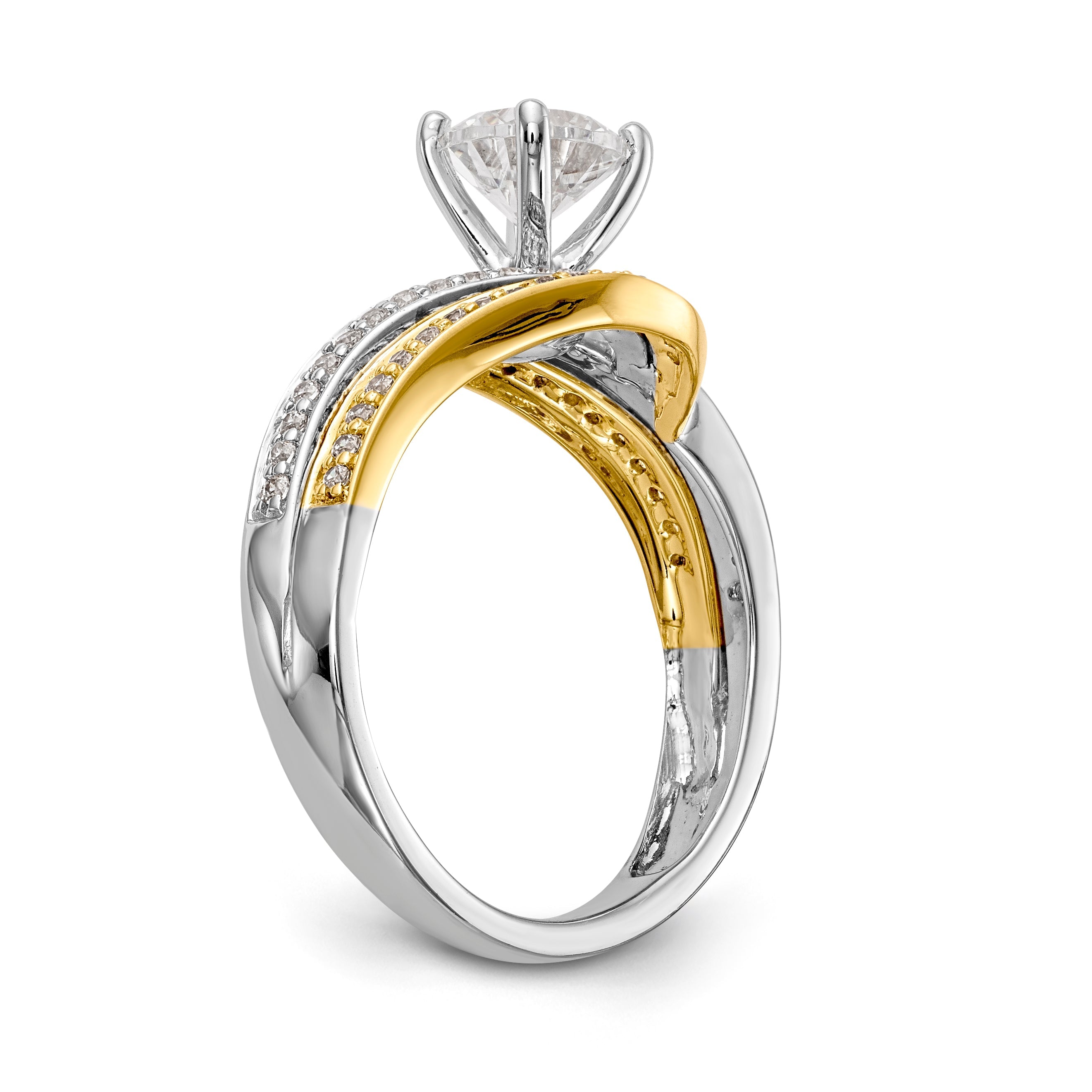 14k Two tone Peg Set Simulated Diamond By Pass Engagement Ring