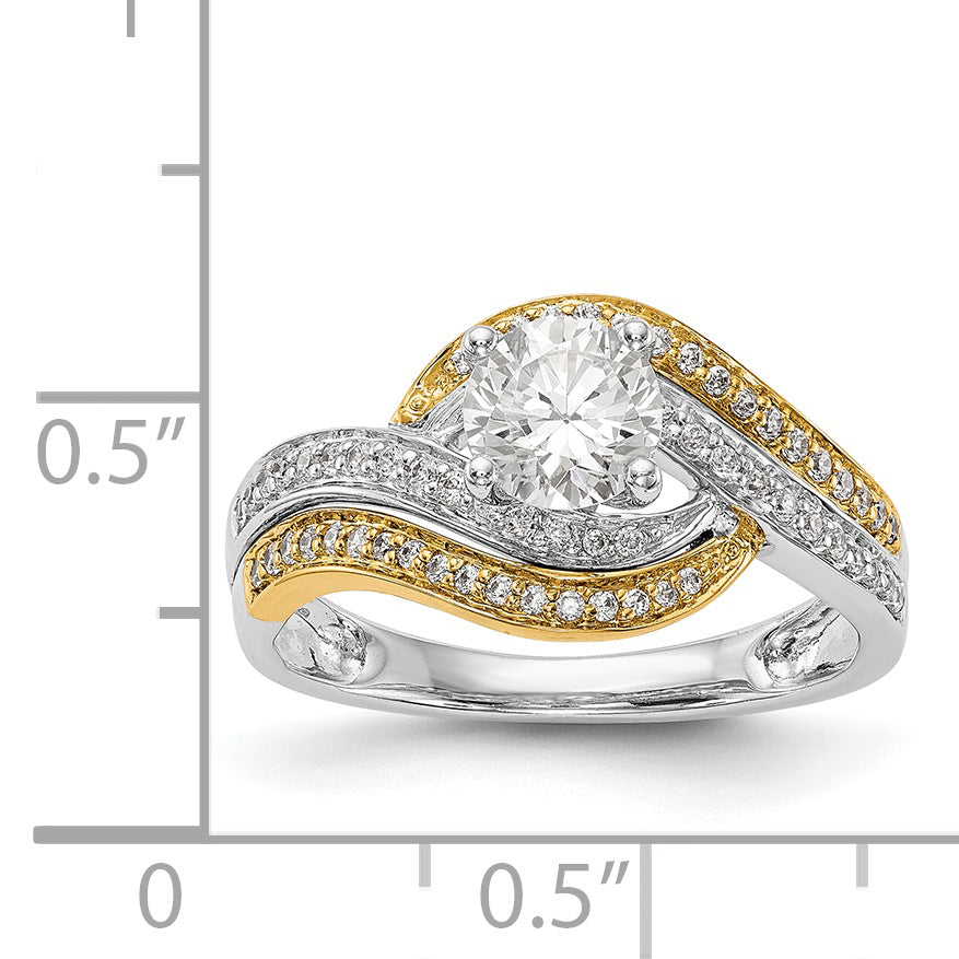 14k Two tone Peg Set Simulated Diamond By Pass Engagement Ring