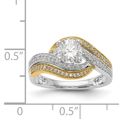 14k Two tone Peg Set Simulated Diamond By Pass Engagement Ring