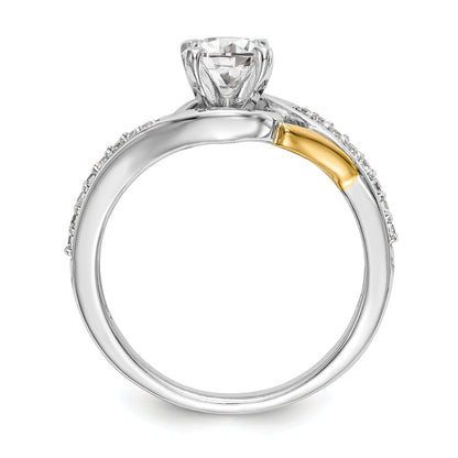 14k White Gold Peg Set Simulated Diamond By Pass Engagement Ring