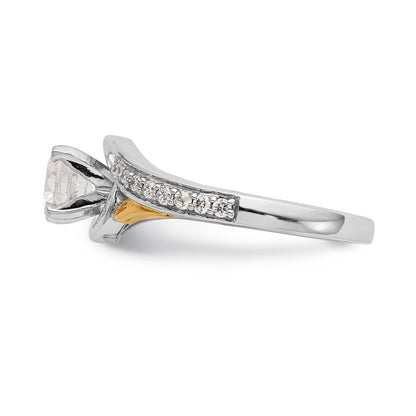 14k White Gold Peg Set Simulated Diamond By Pass Engagement Ring