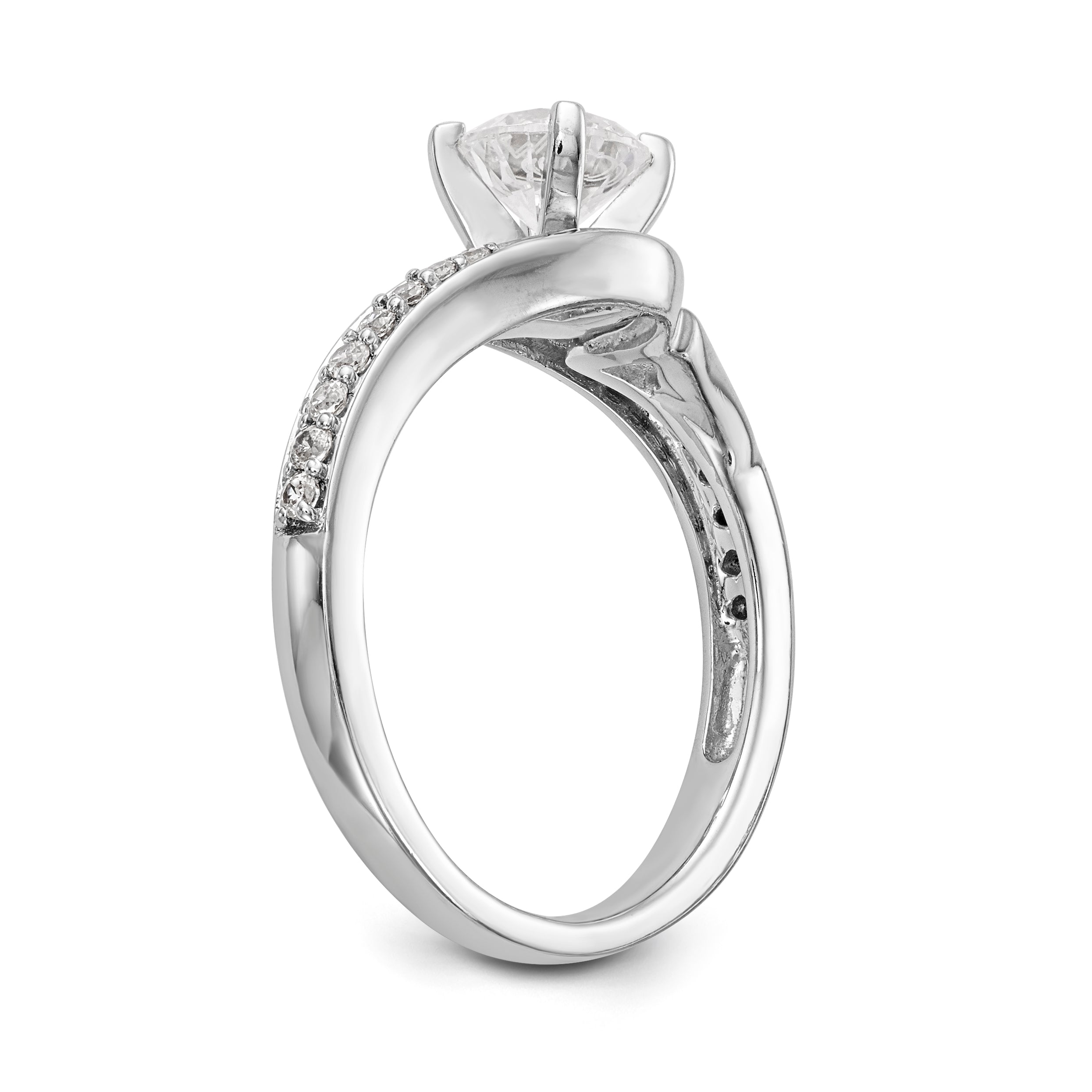 14k White Gold Peg Set Simulated Diamond By Pass Engagement Ring