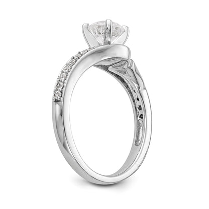 14k White Gold Peg Set Simulated Diamond By Pass Engagement Ring