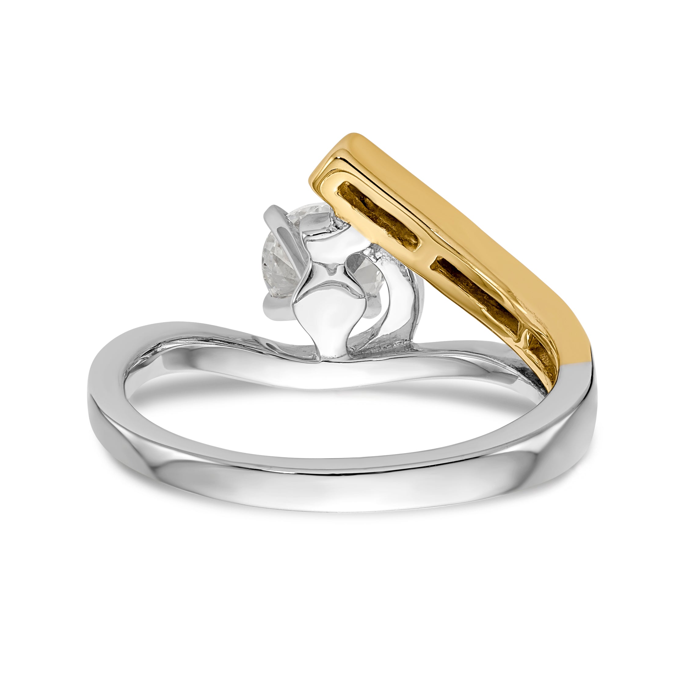 14k Two tone Peg Set Simulated Diamond By Pass Engagement Ring