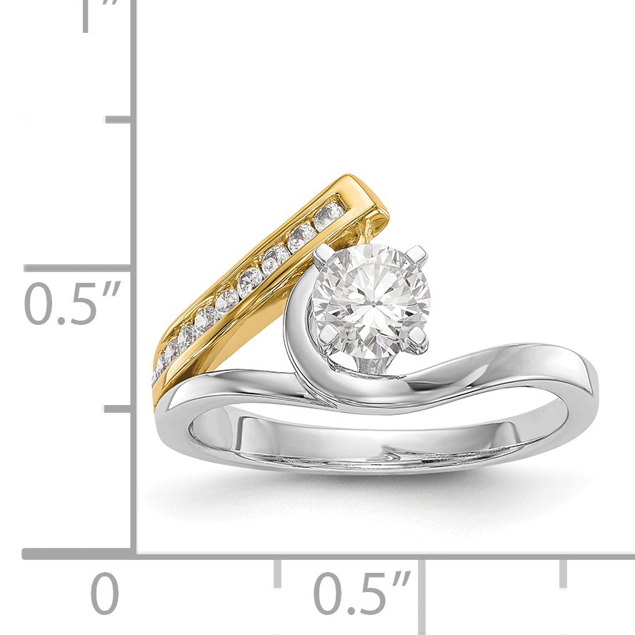 14k Two tone Peg Set Simulated Diamond By Pass Engagement Ring