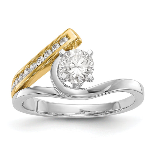 14k Two tone Peg Set Simulated Diamond By Pass Engagement Ring