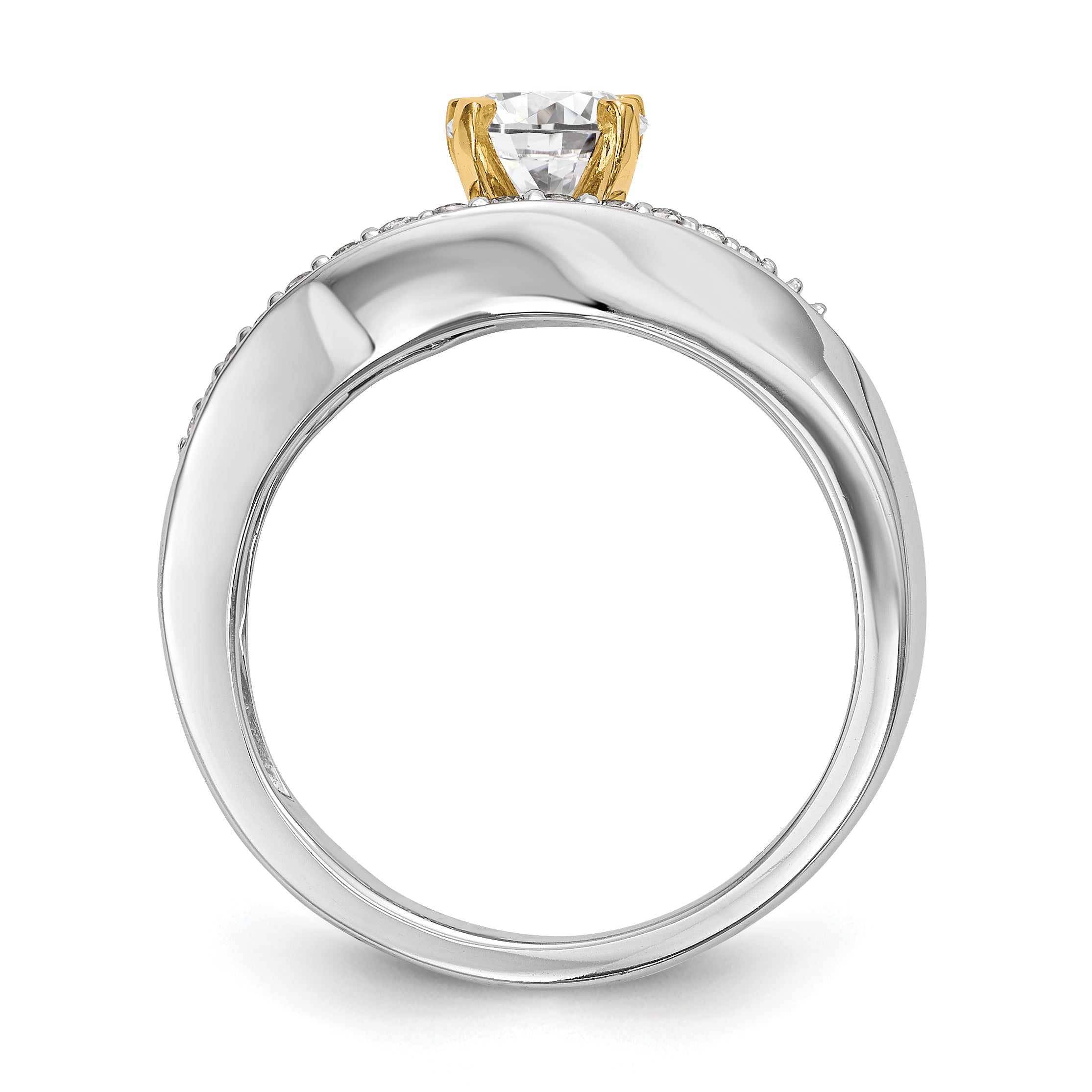 14k Two tone Peg Set Simulated Diamond By Pass Engagement Ring