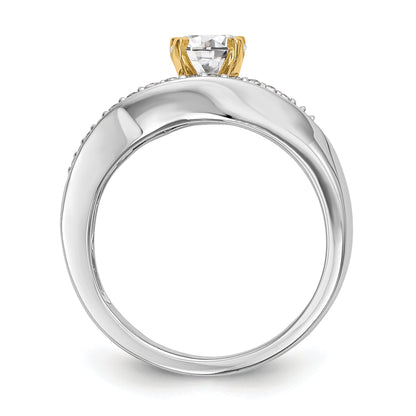 14k Two tone Peg Set Simulated Diamond By Pass Engagement Ring