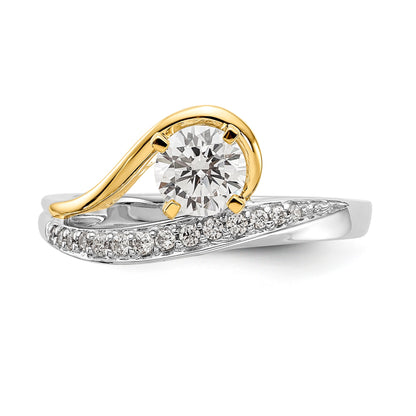 14k Two tone Peg Set Simulated Diamond By Pass Engagement Ring