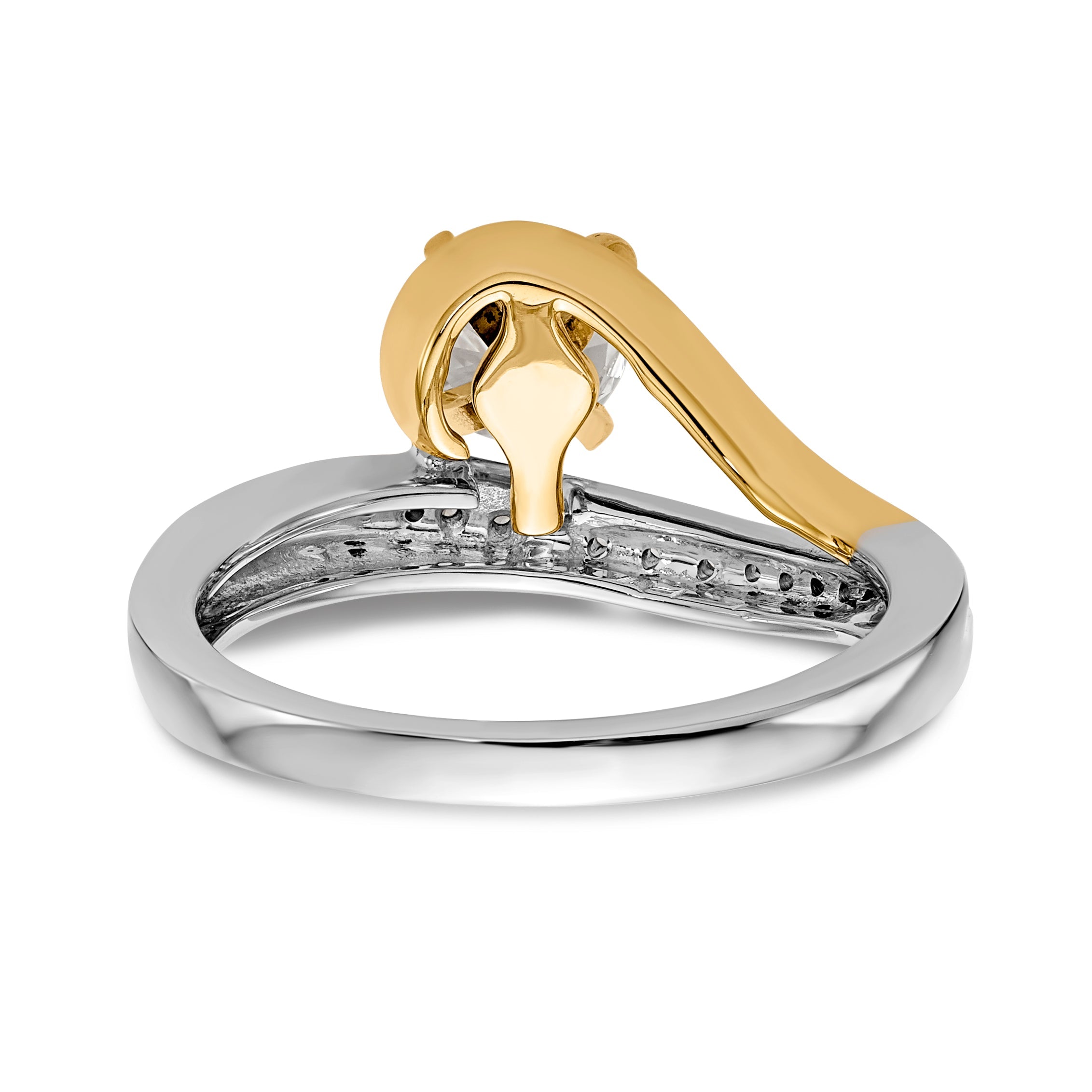 14k Two tone Peg Set Simulated Diamond By Pass Engagement Ring