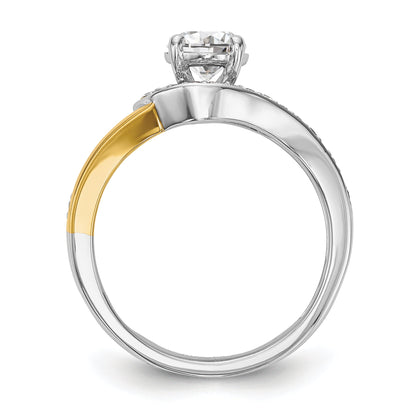 14k Two tone Peg Set Simulated Diamond By Pass Engagement Ring