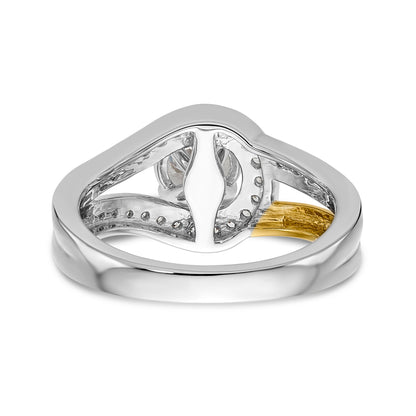 14k Two tone Peg Set Simulated Diamond By Pass Engagement Ring