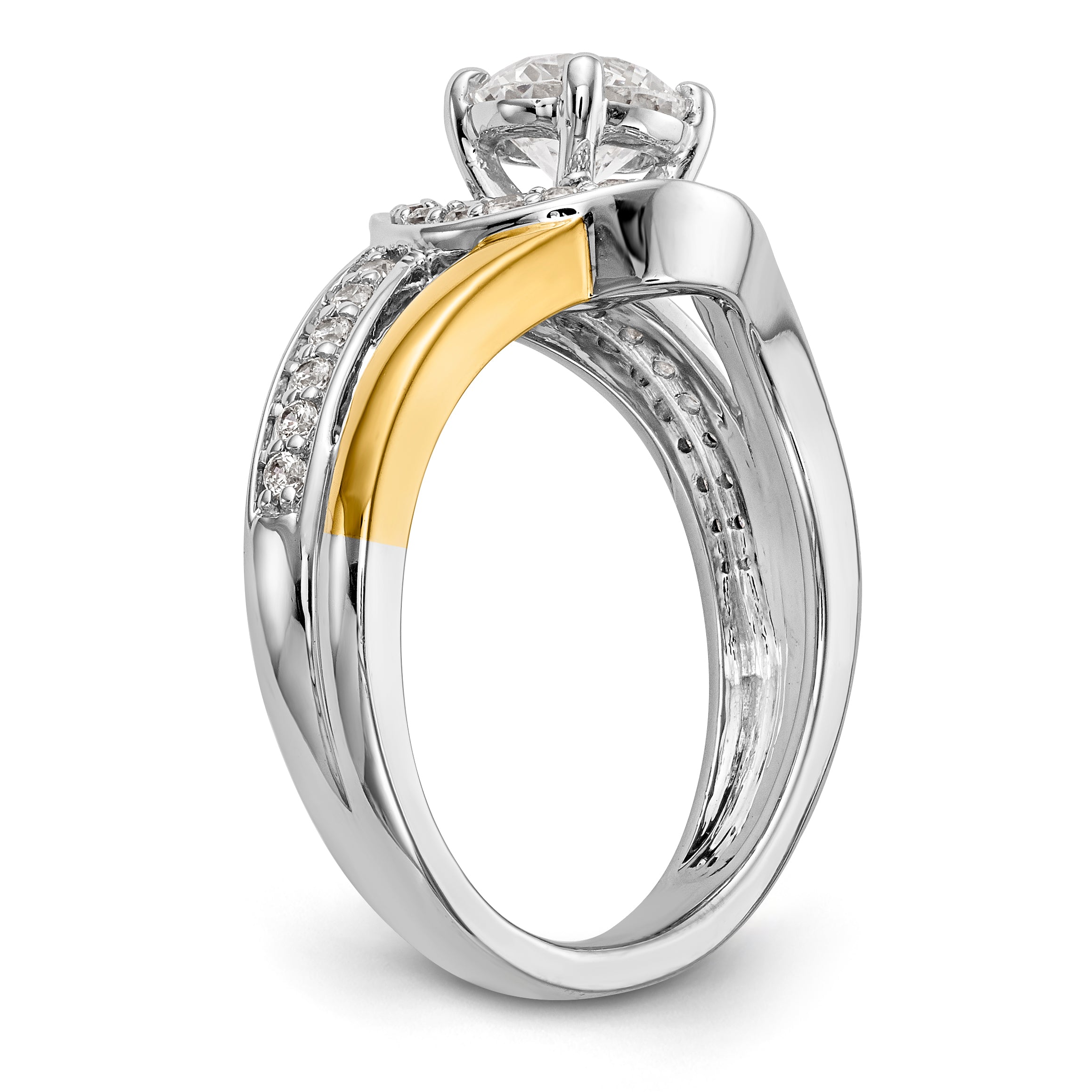 14k Two tone Peg Set Simulated Diamond By Pass Engagement Ring