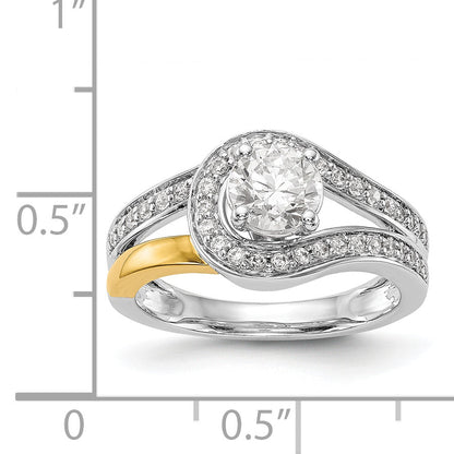 14k Two tone Peg Set Simulated Diamond By Pass Engagement Ring