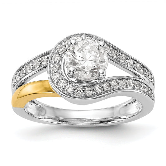 14k Two tone Peg Set Simulated Diamond By Pass Engagement Ring