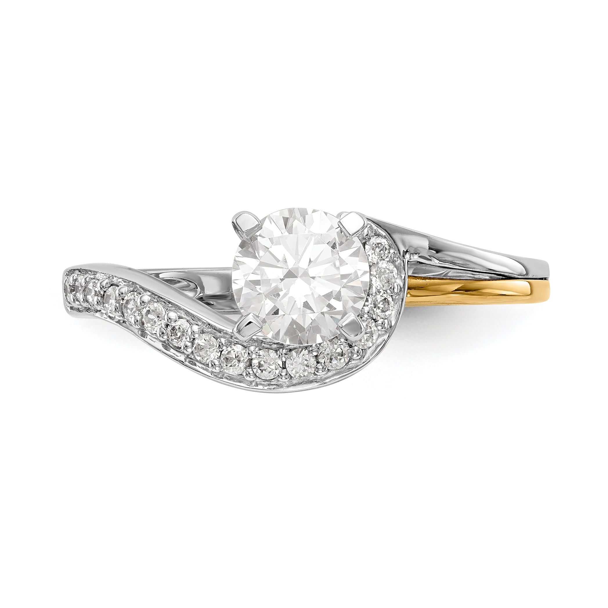 14k Two tone Peg Set Simulated Diamond By Pass Engagement Ring