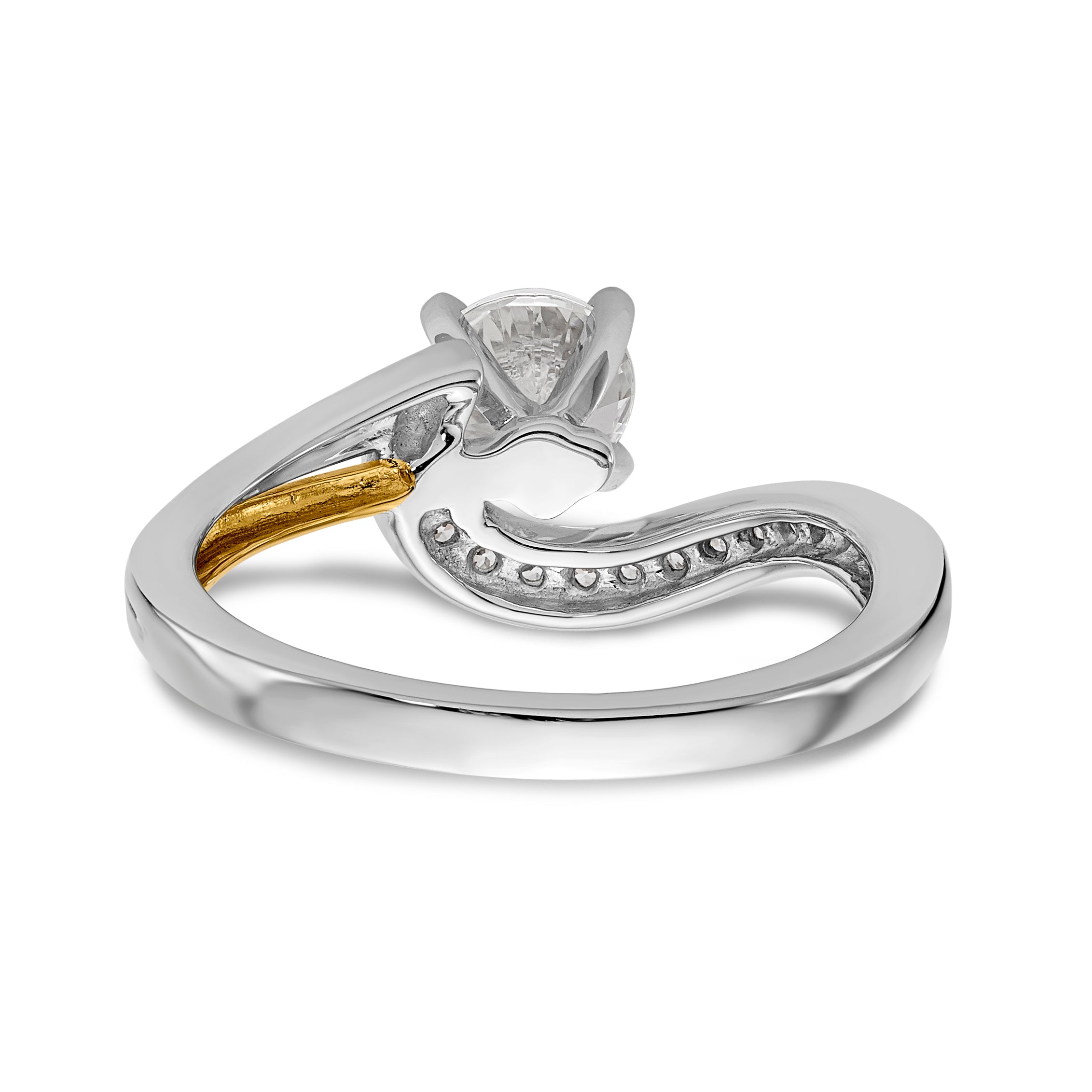 14k Two tone Peg Set Simulated Diamond By Pass Engagement Ring