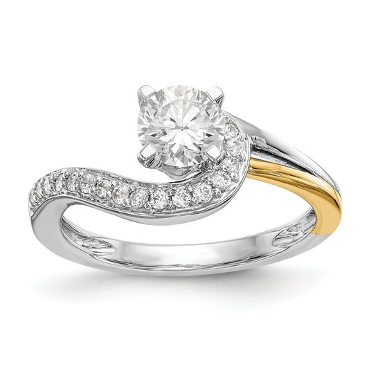 14k Two tone Peg Set Simulated Diamond By Pass Engagement Ring