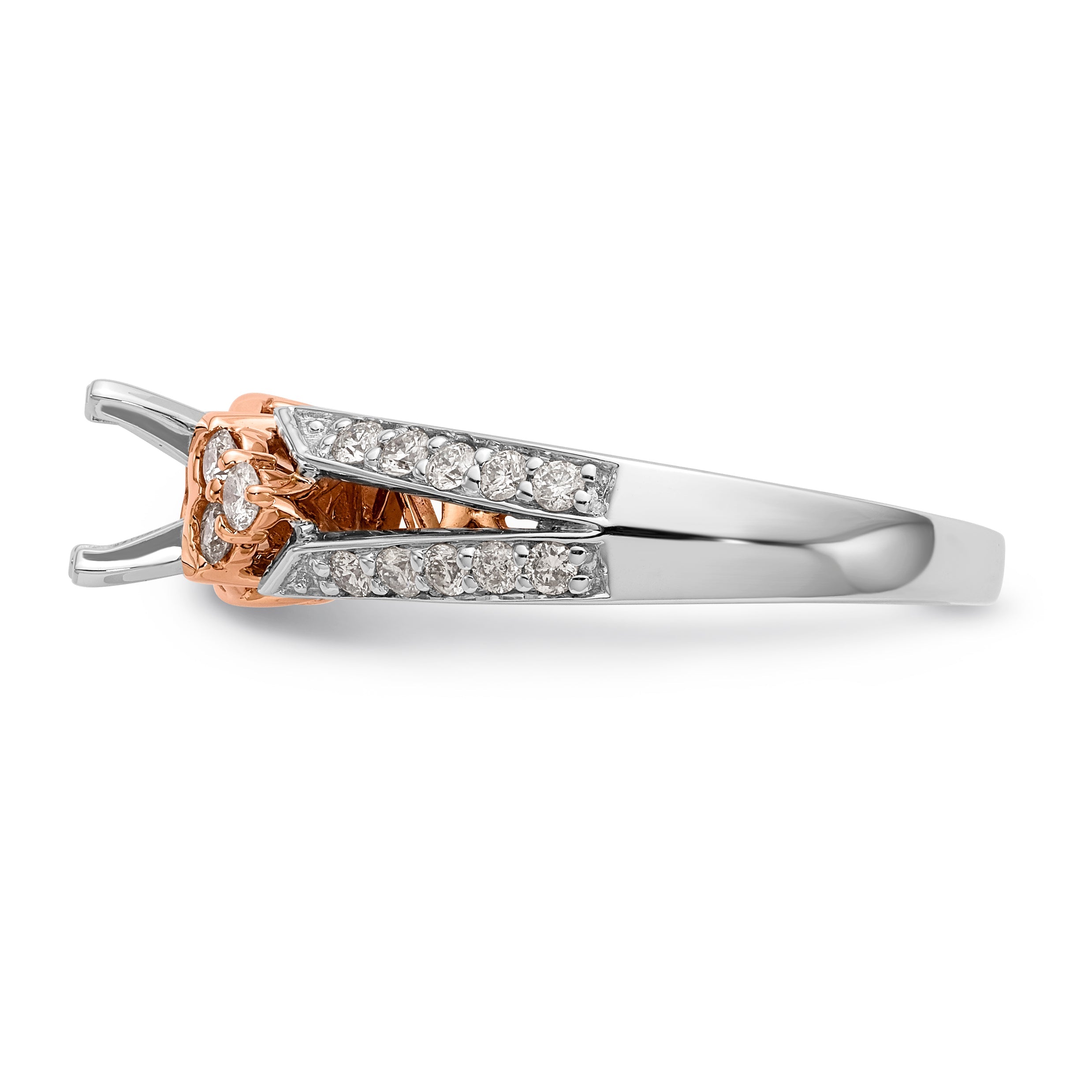 14k Two tone Peg Set Simulated Diamond By Pass Engagement Ring
