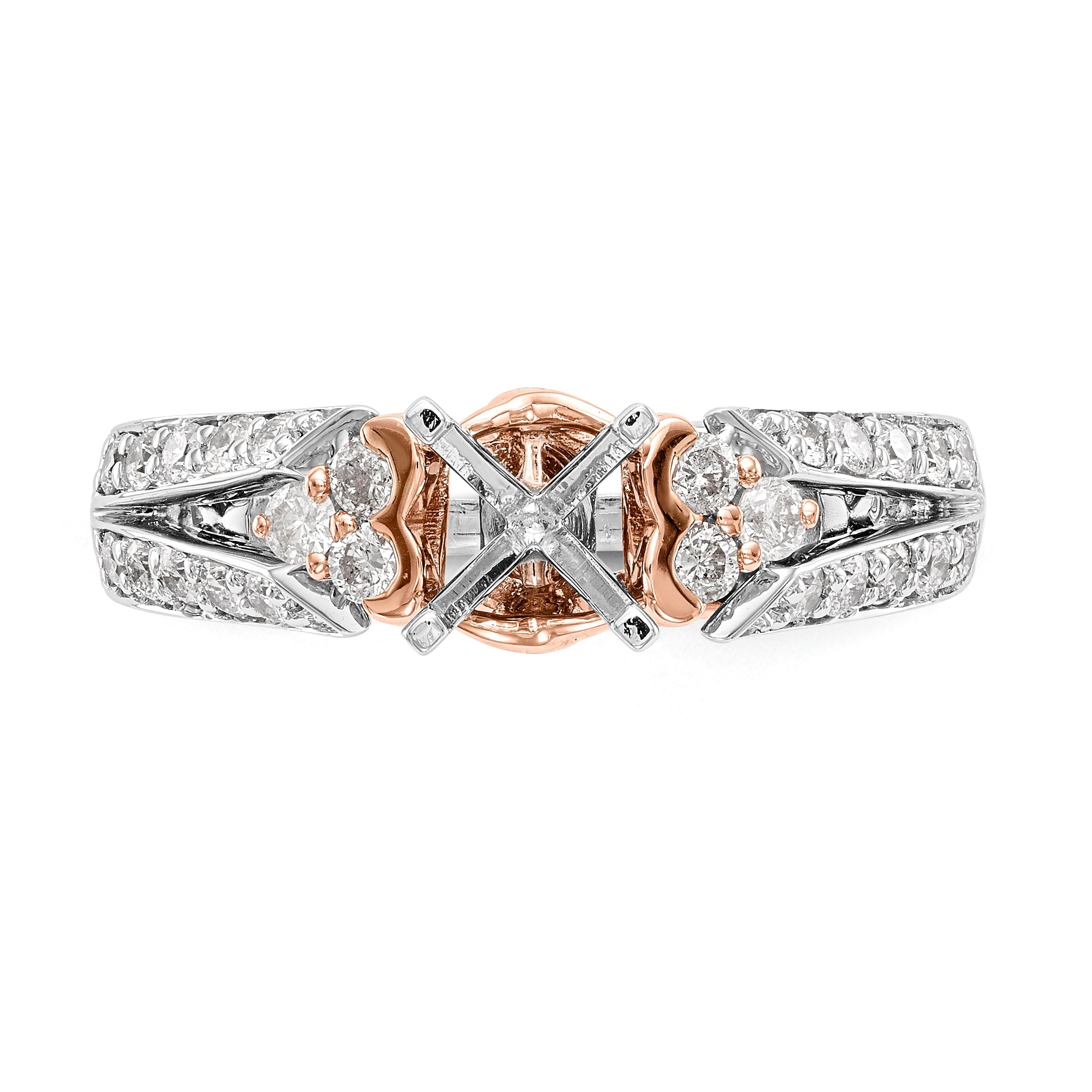 14k Two tone Peg Set Simulated Diamond By Pass Engagement Ring