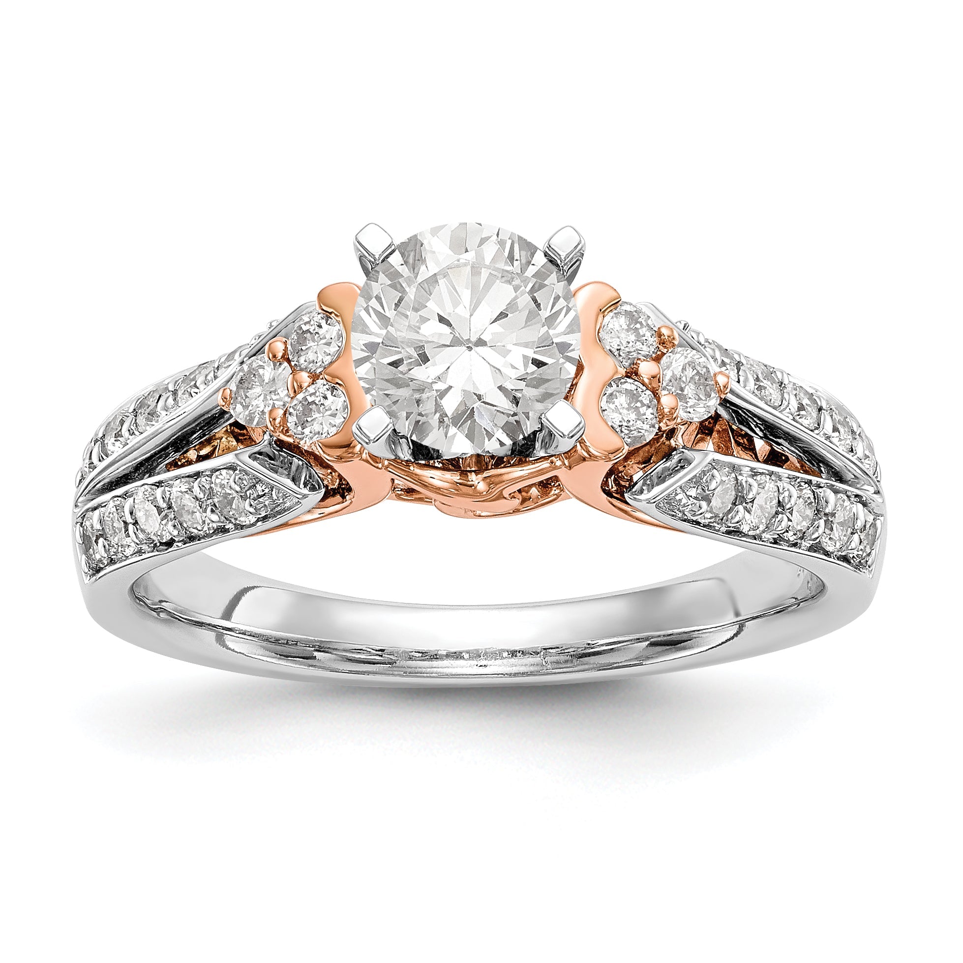 14k Two tone Peg Set Simulated Diamond By Pass Engagement Ring