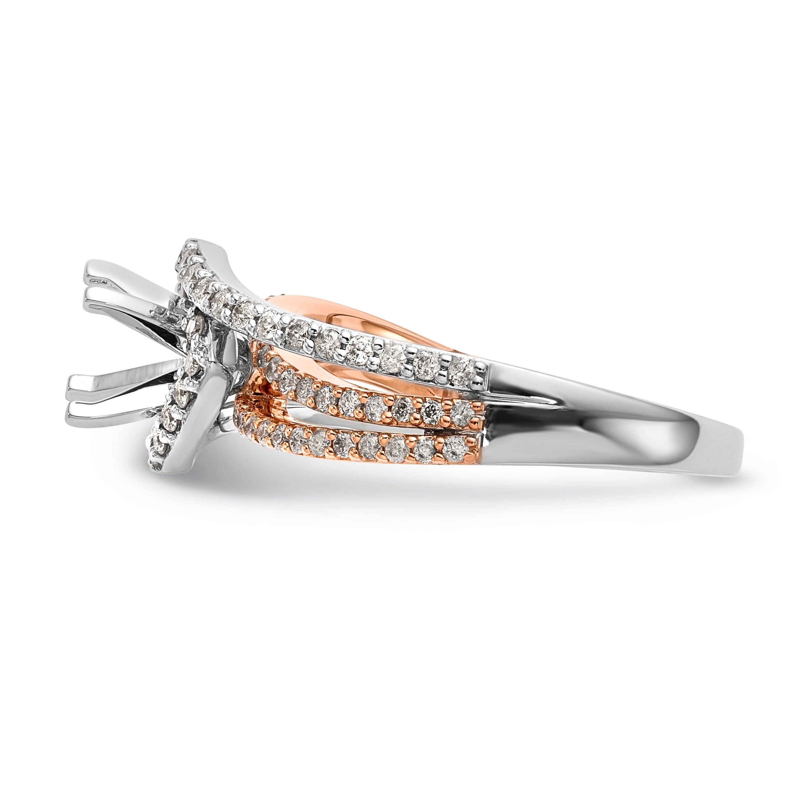 14k Two tone Peg Set Simulated Diamond By Pass Engagement Ring