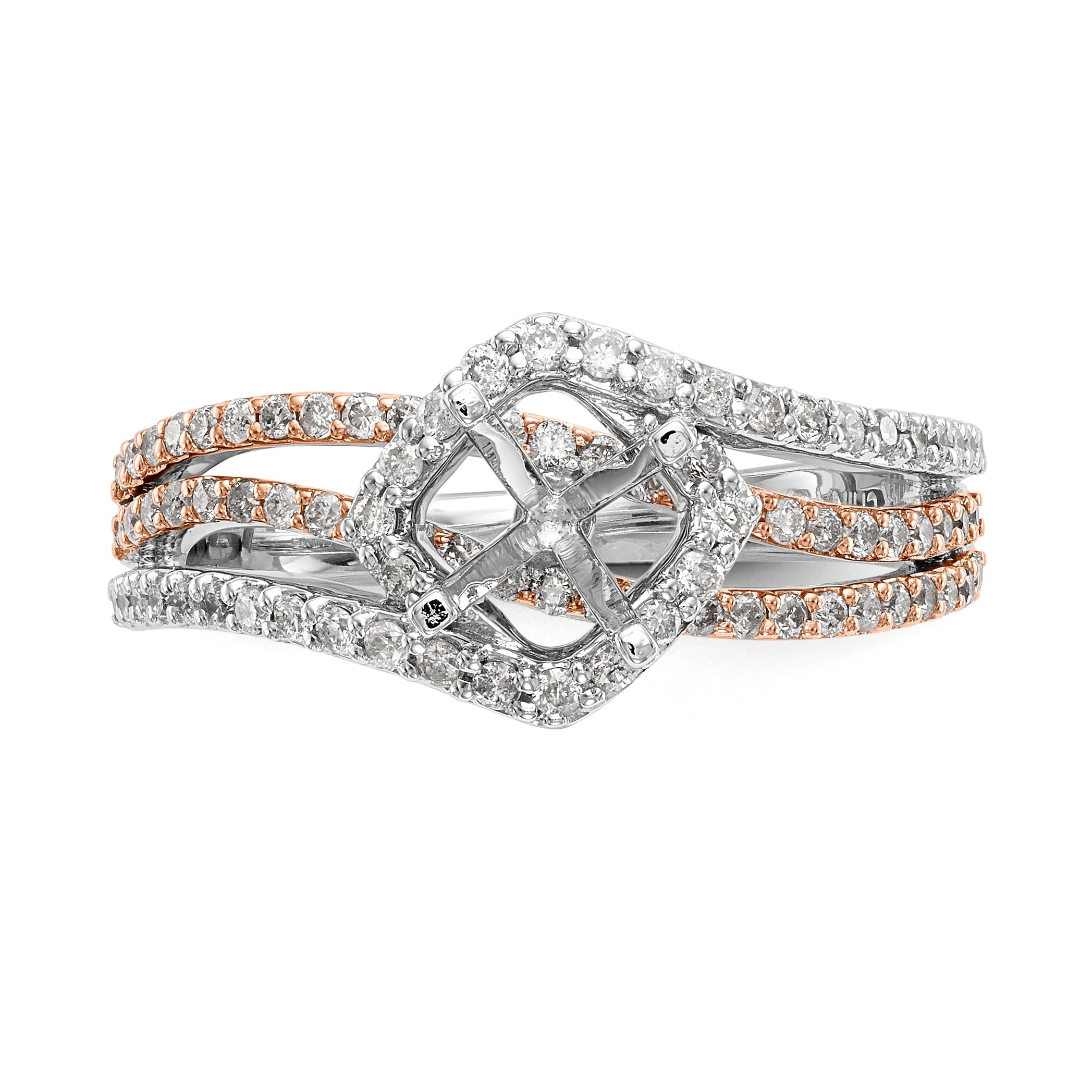 14k Two tone Peg Set Simulated Diamond By Pass Engagement Ring