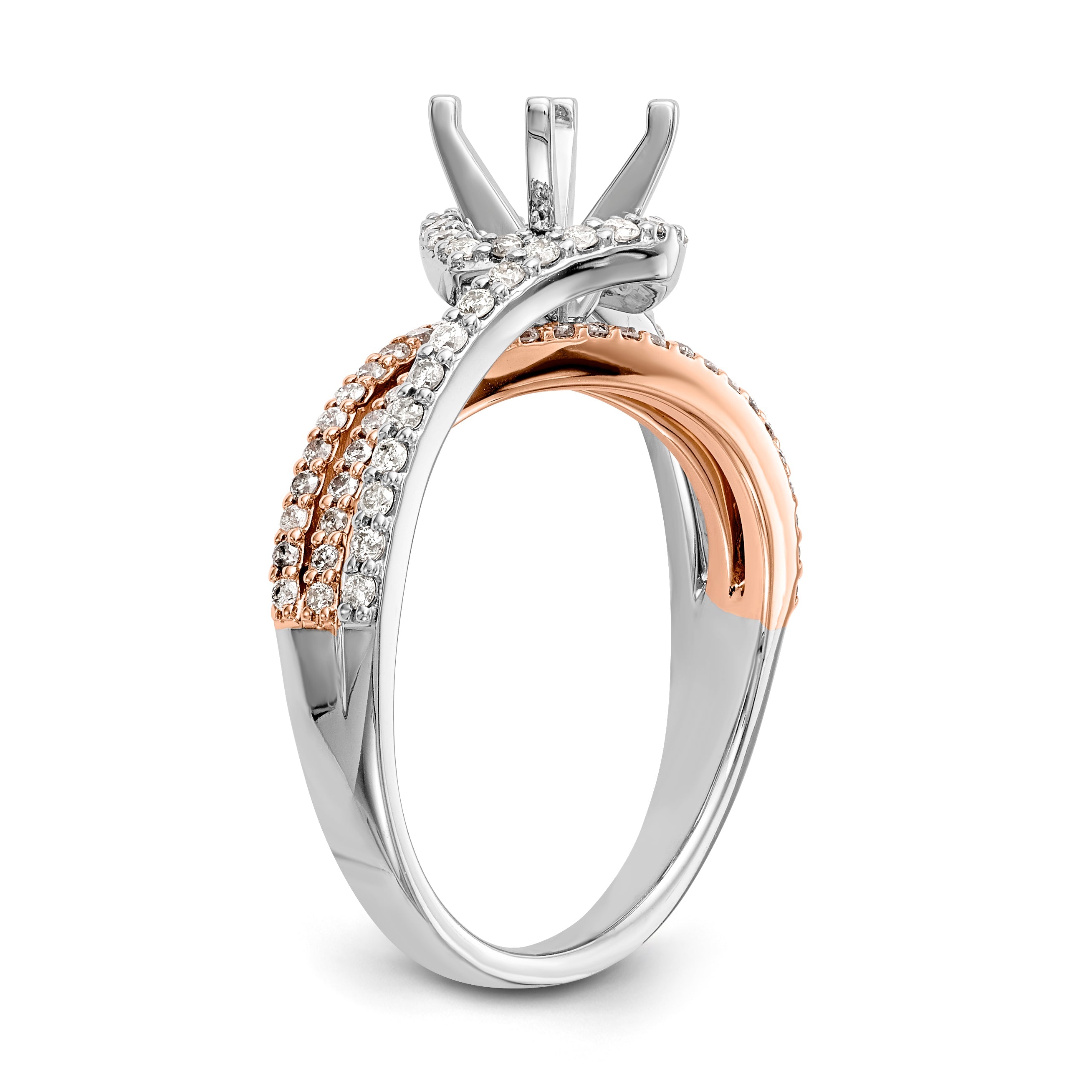 14k Two tone Peg Set Simulated Diamond By Pass Engagement Ring