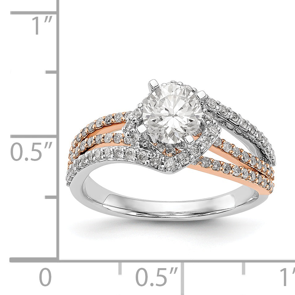 14k Two tone Peg Set Simulated Diamond By Pass Engagement Ring