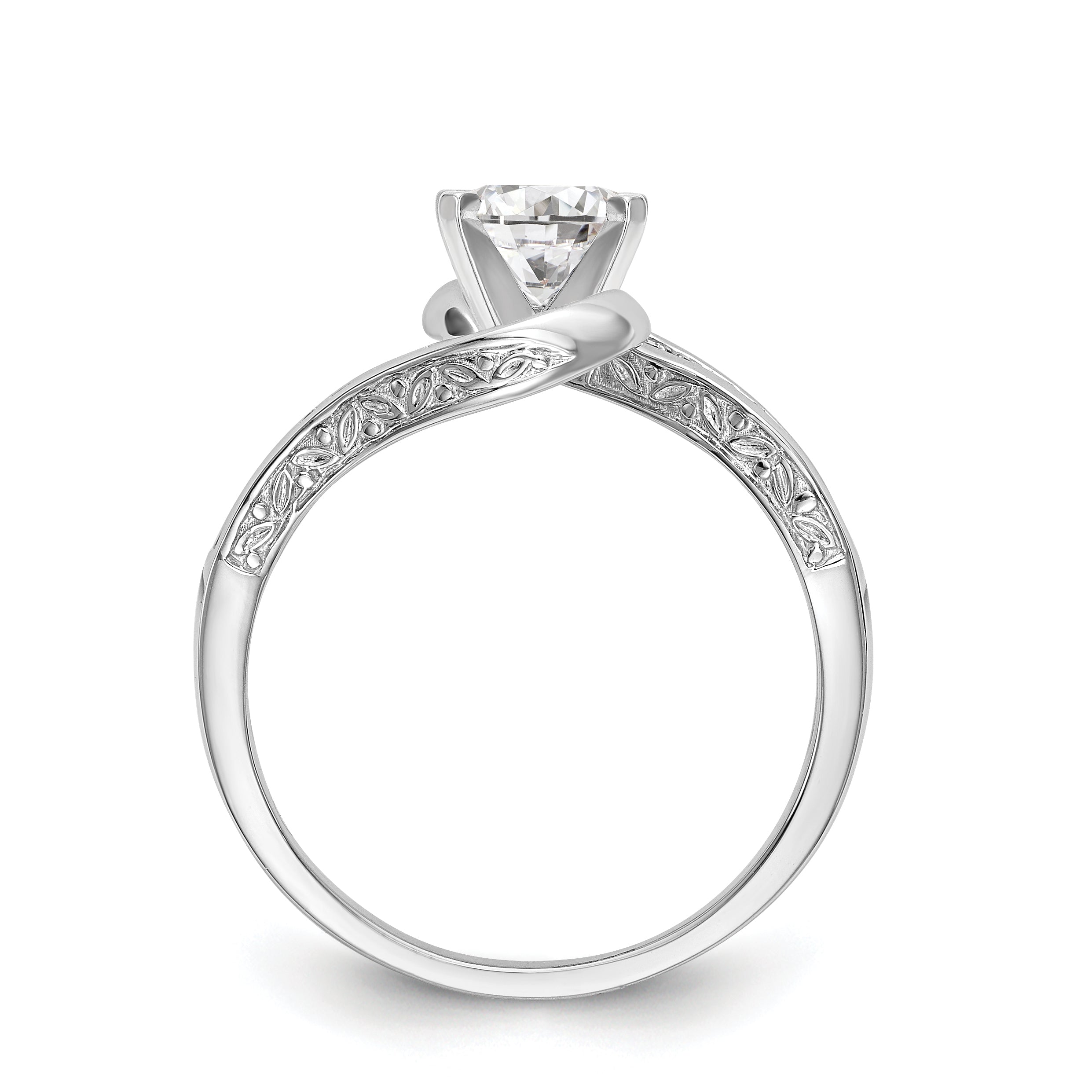 14k White Gold Peg Set Simulated Diamond By Pass Engagement Ring