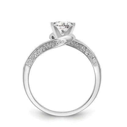 14k White Gold Peg Set Simulated Diamond By Pass Engagement Ring
