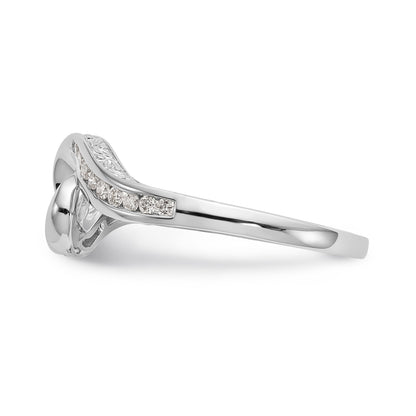 14k White Gold Peg Set Simulated Diamond By Pass Engagement Ring