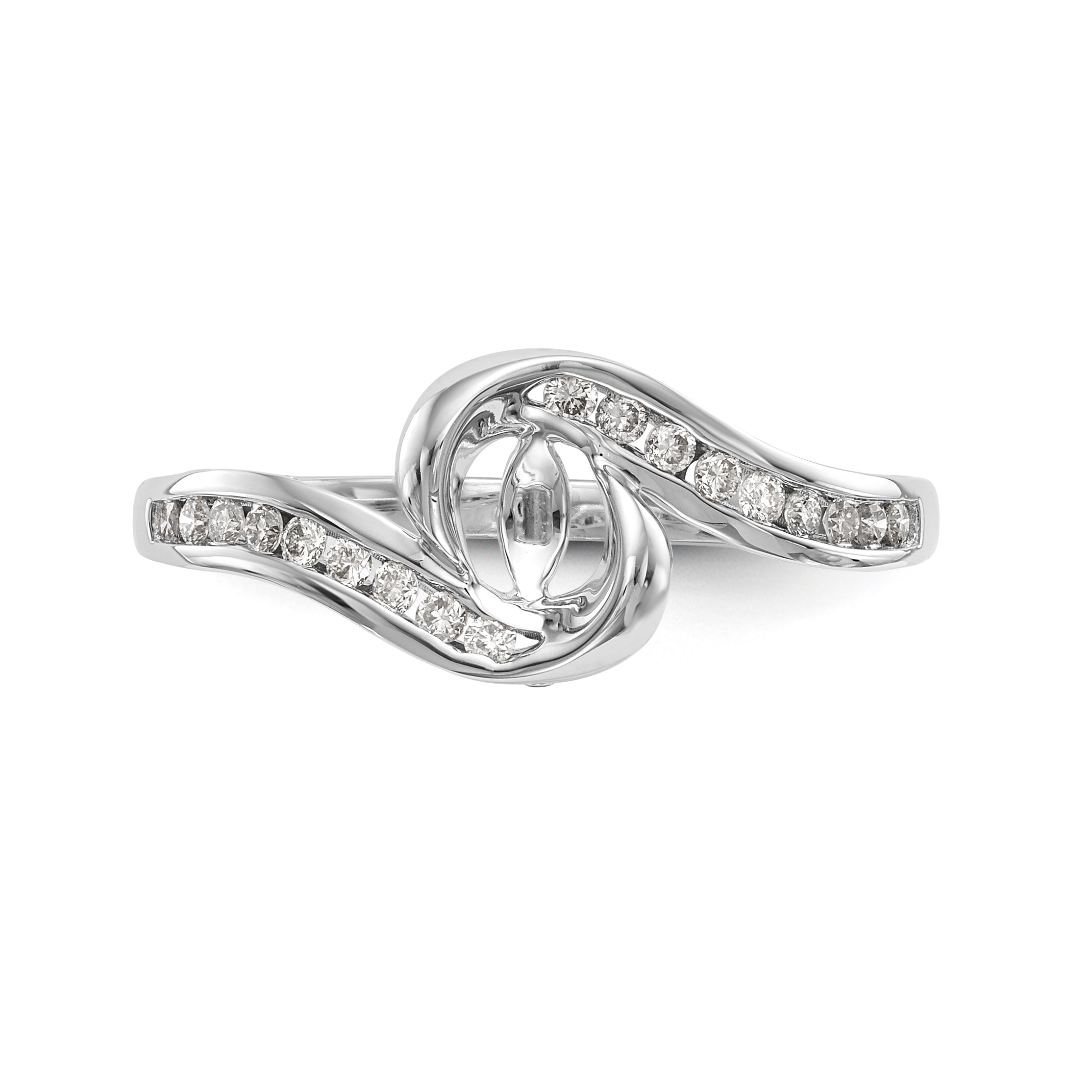 14k White Gold Peg Set Simulated Diamond By Pass Engagement Ring