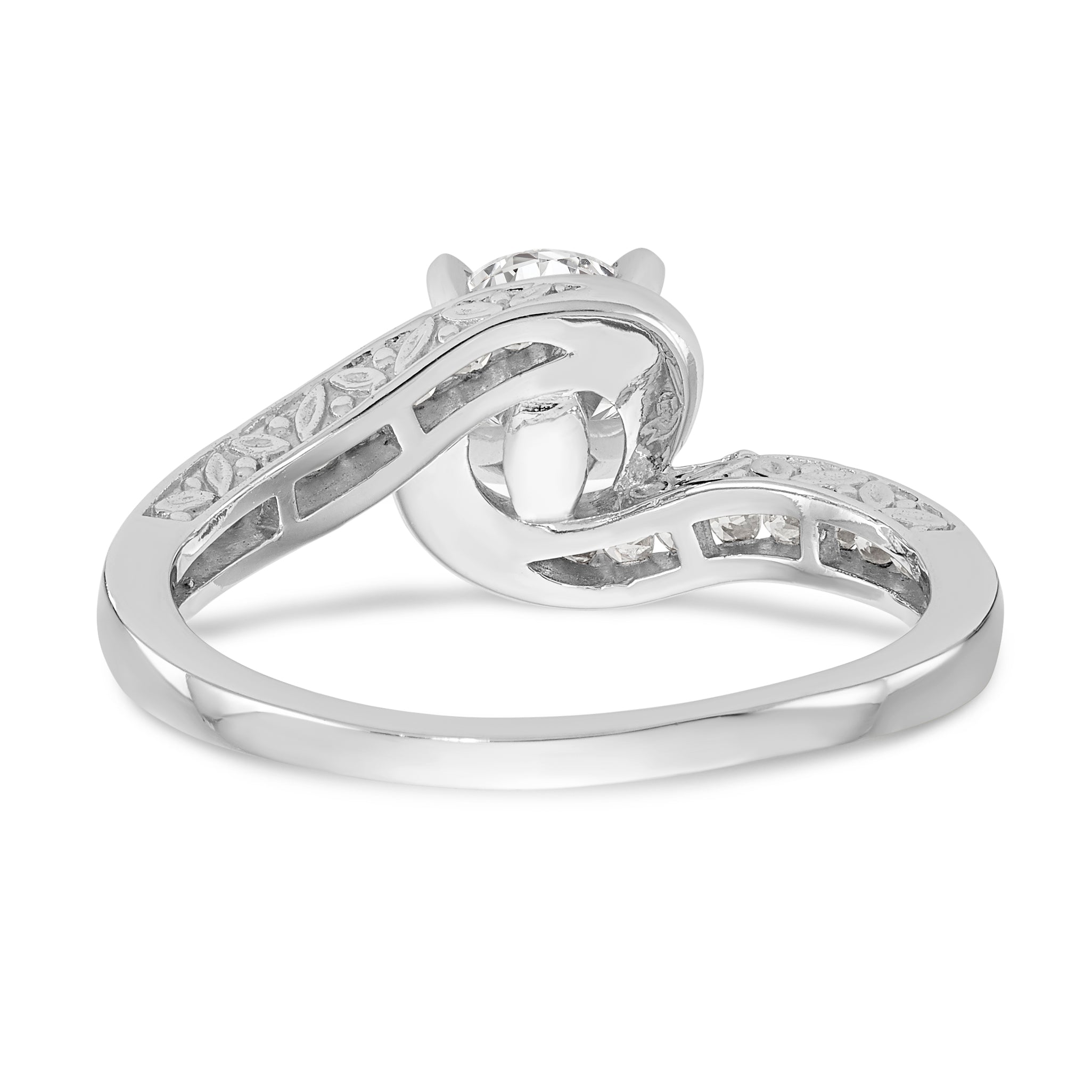 14k White Gold Peg Set Simulated Diamond By Pass Engagement Ring