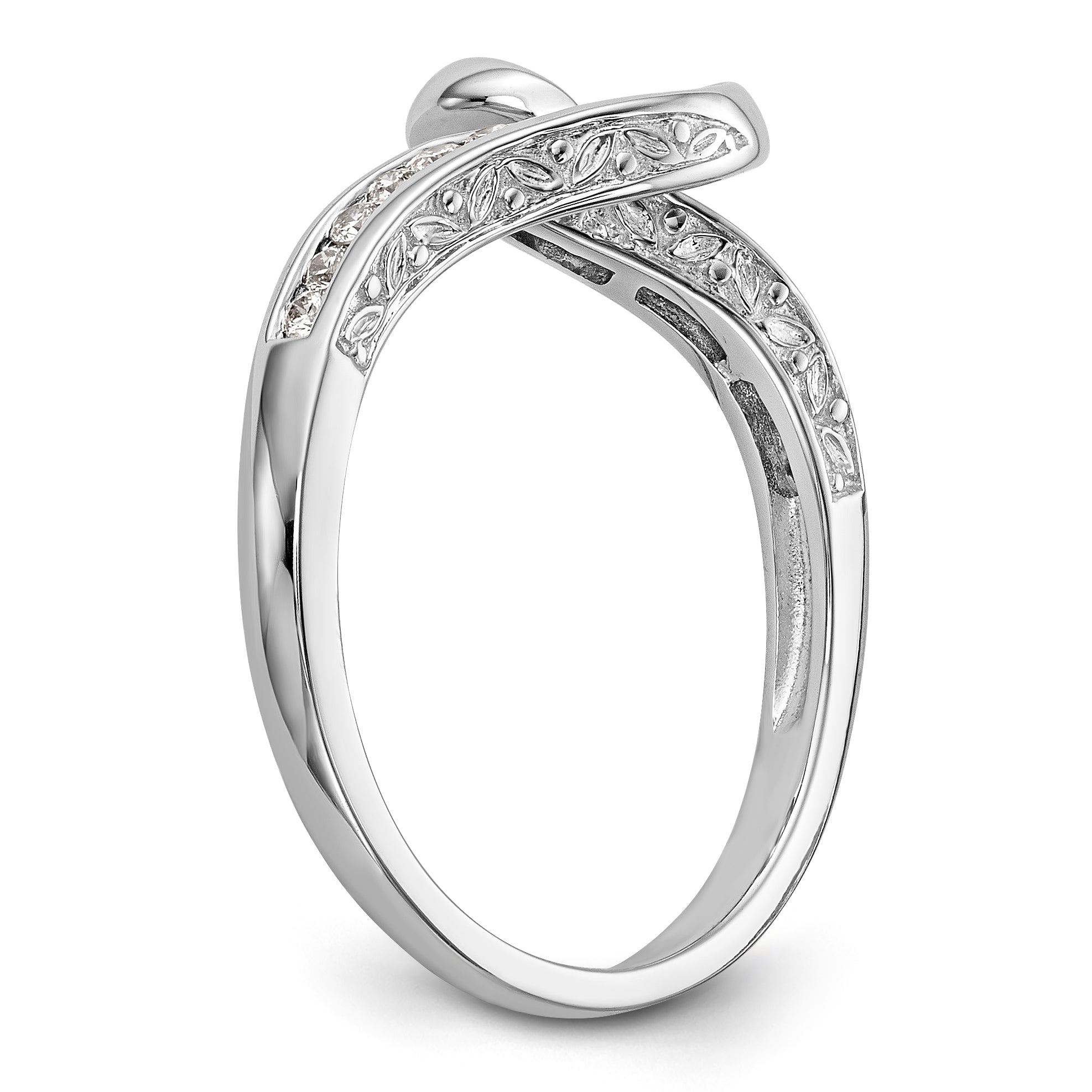 14k White Gold Peg Set Simulated Diamond By Pass Engagement Ring