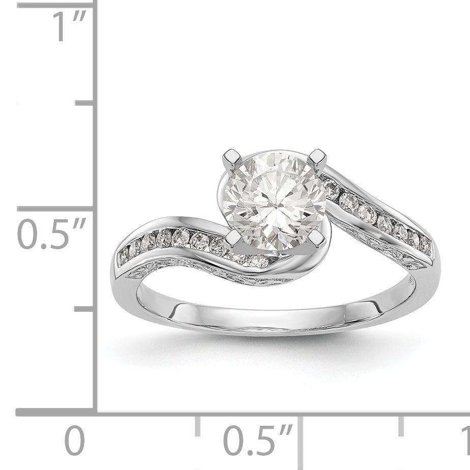 14k White Gold Peg Set Simulated Diamond By Pass Engagement Ring